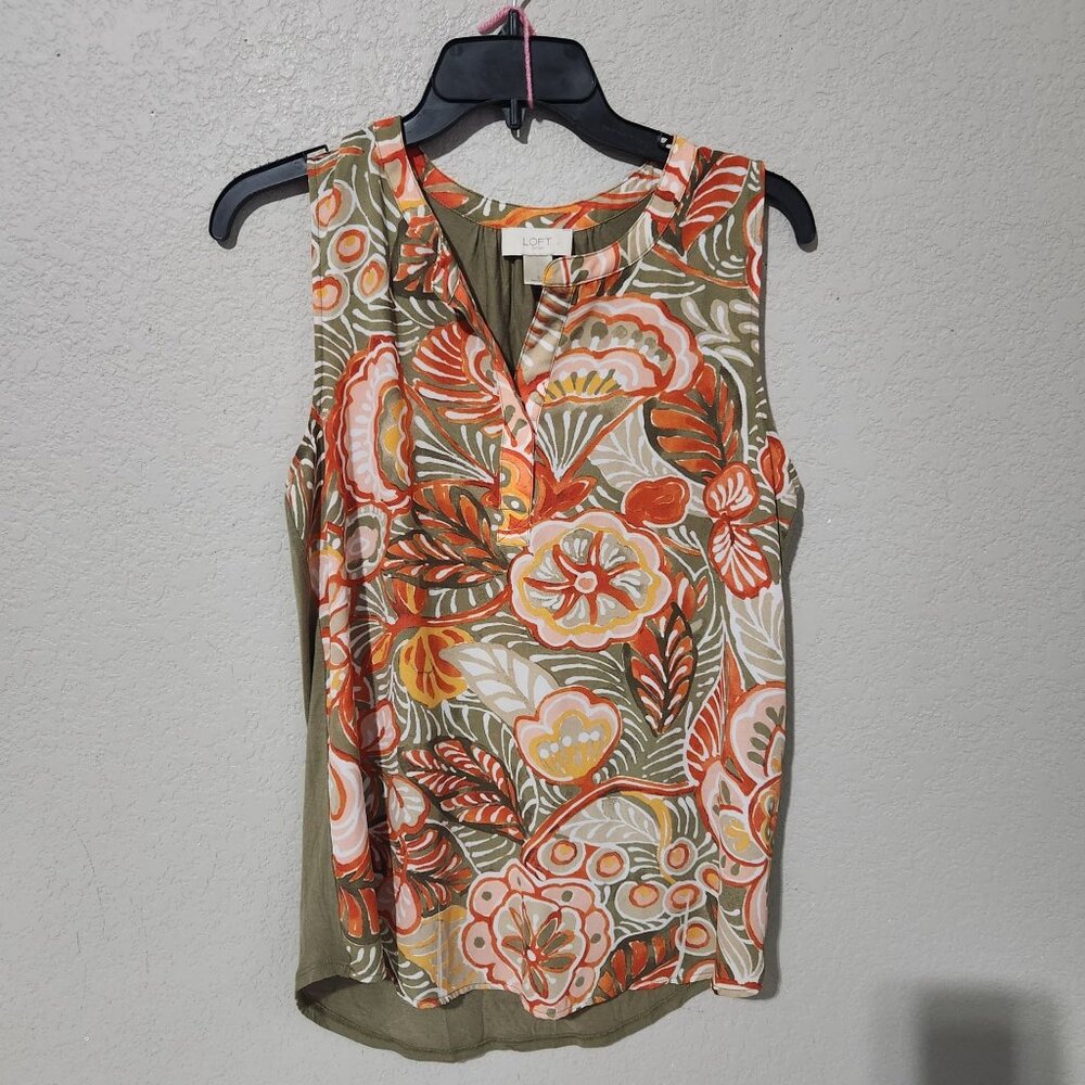 Ann Taylor LOFT Womens Small Sleeveless Top Tank Blouse Floral Boho Retro
